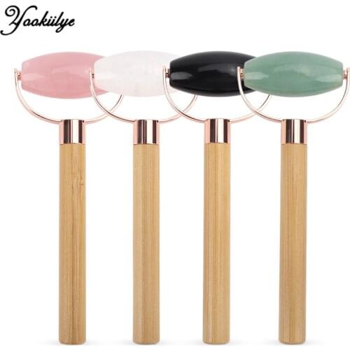 Face Massage Roller Single Heads Jade Stone Roller Wooden Handle Face Neck Thin Lift Relaxing Massage Beauty Skin Care Slimming