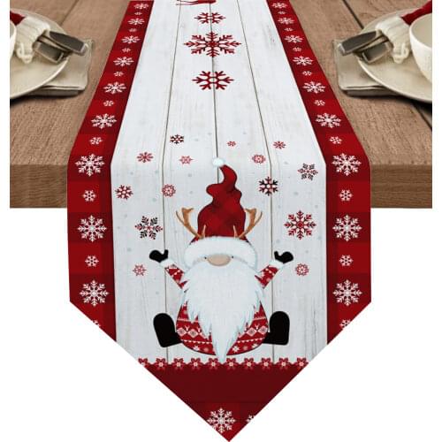 Christmas Snowflake Gnome Wood Grain Table Runners Wedding Decoration Table Cover Christmas Decorations for Home Table Cloth
