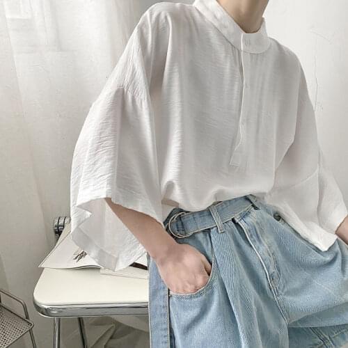 Summer Oversize Shirt Mens Fashion Black White Casual Shirt Men Streetwear Korean Loose Short Sleeve Shirts Mens Pullover Shirt