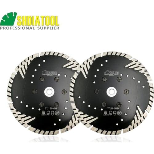 SHDIATOOL 2pcs M14 Flange 7"/180MM Hot pressed Diamond Saw Blade Cutting Disc Mutli Purpose turbo Blade Slant protection teeth