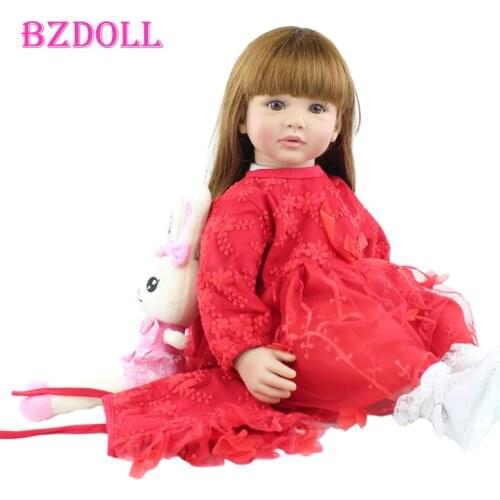 24" Silicone Reborn Toddler Baby Doll Toys For Girl 60cm Dress Up Long Hair Princess Dress Up Like Alive Child Birthday Gift