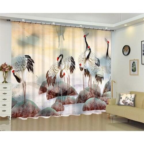 Modern window curtains home decoration fashion fabrics for curtains living room 3D Red-crowned crane window treatment balcony
