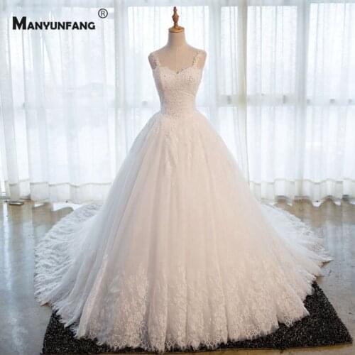 Real Photo Custom Made Cathedral Train Sweetheart Neck Bridal Ball Gown Elegant Sleeveless Illusion Back Lace Wedding Dress