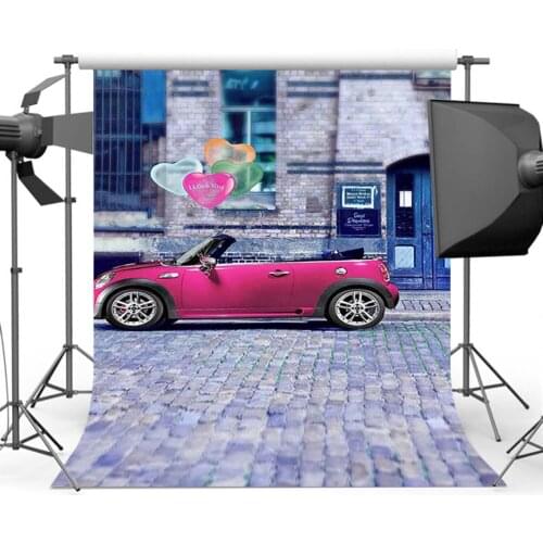Mehofoto Street Background for Photography Pink Car Backdrop for Children Baby Photographers Photo Shoot CM-3436