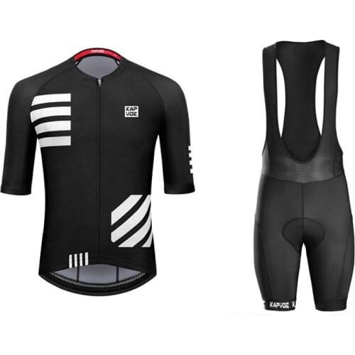 Kapvoe 2021 Cycling Sets Black Bicycle Wear Short Sleeve Quick Dry Cycling Jersey Bib Set Mens MTB Uniform Bike Clothing