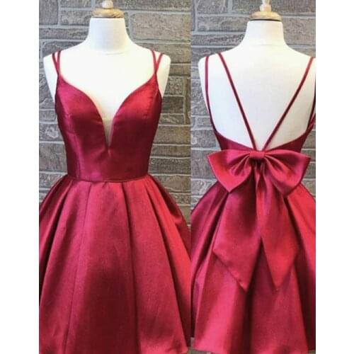 Vintage A-Line Short V-Neck Homecoming Dresses with Pockets Corset Back Knee Length Graduation Dresses with Bowknot for Juniors