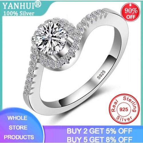 YANHUI Fancy Twine Spiral Ring Silver 925 Jewelry 6mm Cubic Zirconia Elegant Finger Ring Band For Women Anniversary Gift XR044