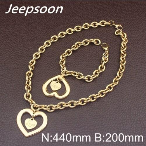 Womens Stainless Steel fashion Heart Jewelry gold color Necklace Bracelet stud earrings sets for women SBJFLYCD1