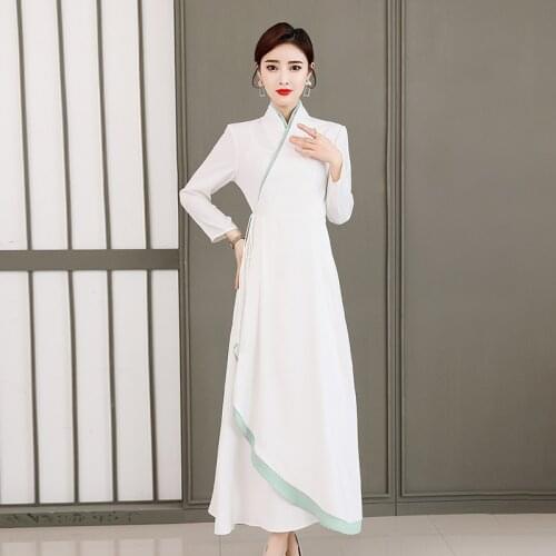 Plus Size Chinese Style New Ladies' Hanfu Retro Fairy Temperament White Improved Cheongsam Ethnic Style White Vintage Dress Xxxl