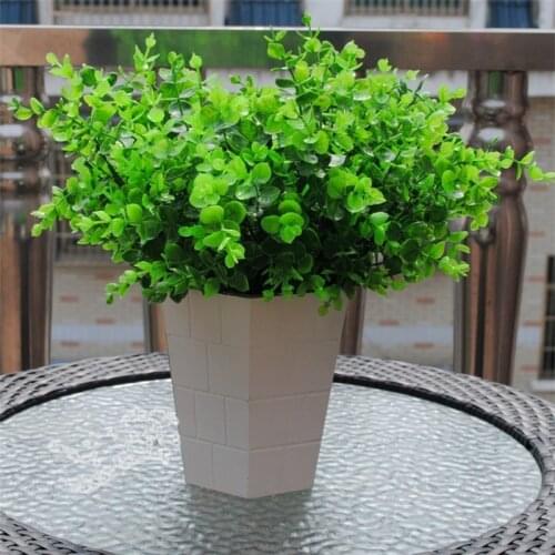 1PCS/ 7 Branches Rustic Green Artificial Plant Eucalyptus Plastic Money Leaves Grass Bush Home Decoration Flowers Arrangement