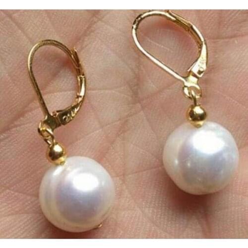 Noble jewelry HUGE AAA 11-12MM SOUTH SEA WHITE PEARL DANGLE EARRING GOLD 14k/20