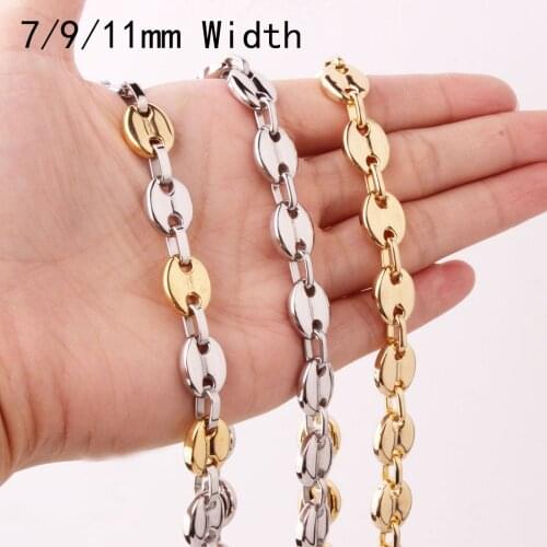 7/9/11MM Fashion Gift 316L Stainless Steel Silver Color/Gold/Rose Gold Coffee Beans Chain Mens Womens Necklace Or Bracelet