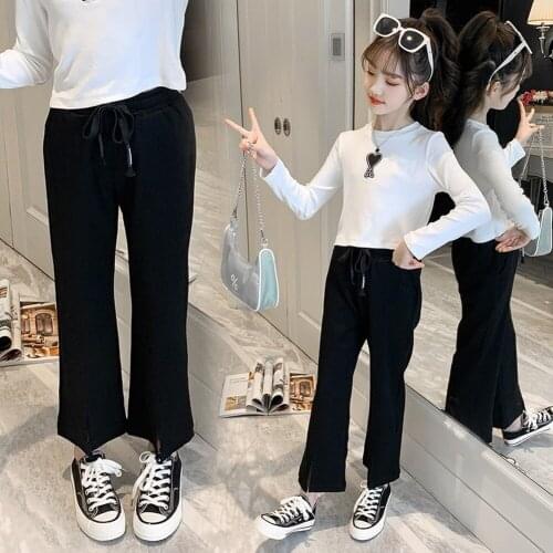 2021 New 4 -9T Spring And Autumn Fashion Girls Childrens Loose Sports Style Split Fork Flared Pants