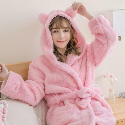 Cotton Velvet Robe Bathrobe Lovely Nightgown Flannel Pajamas Hooded Warm Sleepwear Long Sleeve Solid Lounge Negligee Pajamas