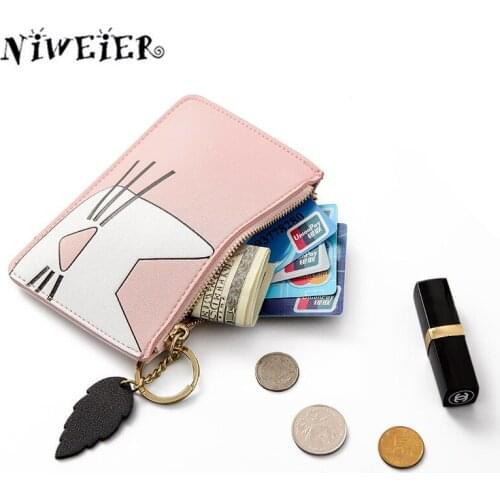 JULICXYJ Brand Cute Cat Women Coin Purse 2018 New Fresh Delicate Girl Teenager Mini Slim Change Wallet Card Bags With Keychain