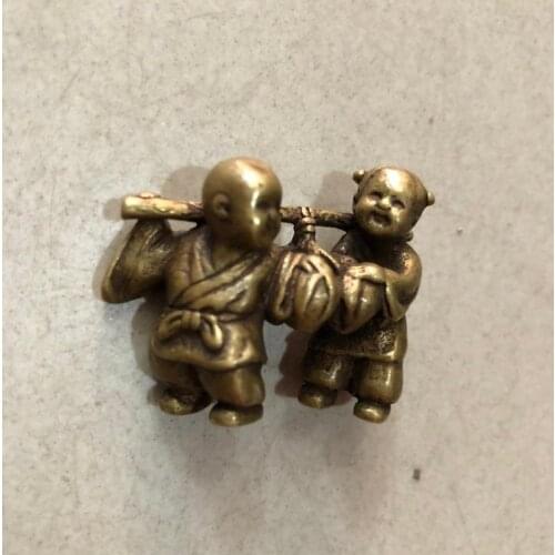 CHINA antique Pure copper bronze fengshui wealth Money boy small Statue Metal crafts family decorations