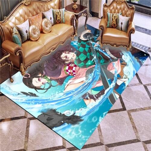 Comic Demon Slayer Childrens Play Area Carpet Anti Slip Floor Mat for Living Room and Bedroom Decoration Short Plush Floor Mat