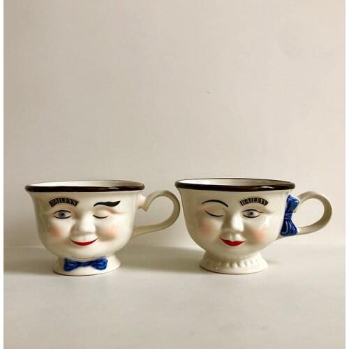 Creative Retro Couple Cup Home Cartoon Simple Face Ceramic Coffee Mug Christmas And Valentines Day Gift Home Decorations P11