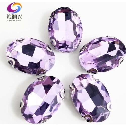 Crystal violet oval shape Glass Crystal flatback sew on D shape Anti hook claw rhinestones,Diy/Clothing accessories SWTD18