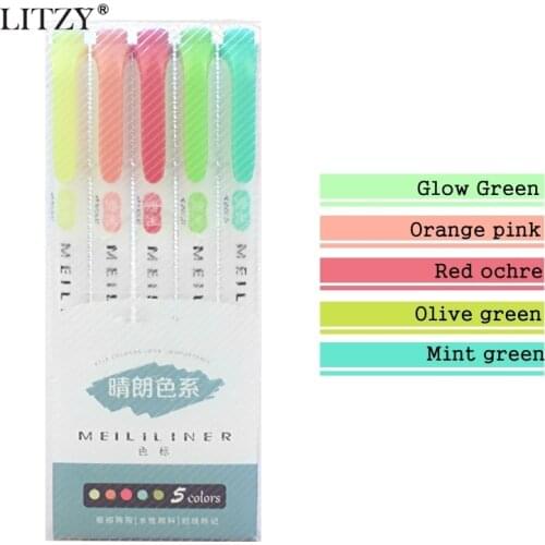 Double Headed Highlighter Marker Pen Japanese Fluorescent Pen 5/10/25 Colored Drawing Pens for School Scribble Stationery