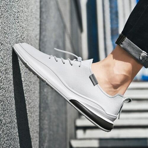 Leather men casual shoes outdoor comfortable mensshoes breathable non-slip driving shoes Outdoor shoes black white 38-44