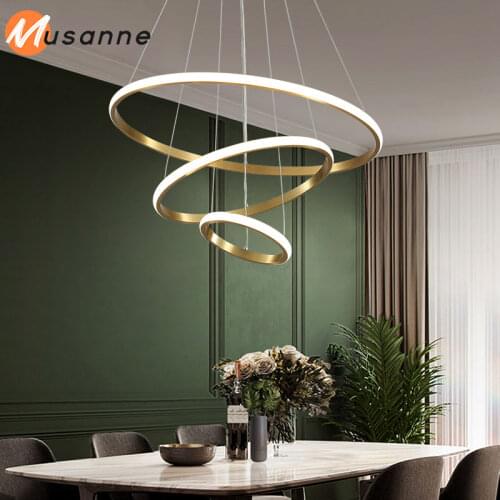 2021 New Nordic led chandelier, light luxury decorative chandelier in living room / dining room / bedroom ring wire hanging lamp