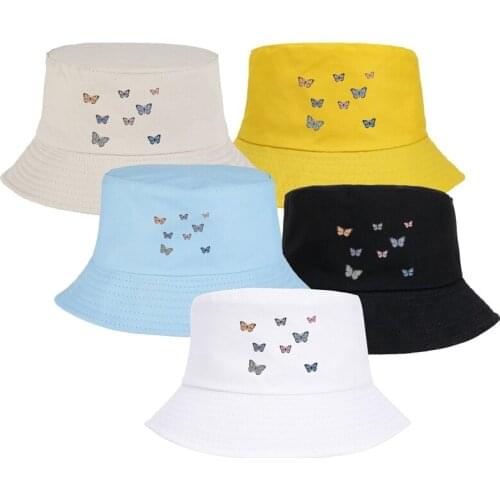 Bucket Hats Women Summer Sunscreen Panama Hat Men Pure Color Sunbonnet Fedoras Outdoor Fisherman Hat Beach Cap Butterfly Print