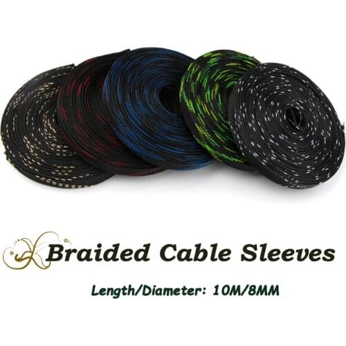 10m 8mm Wire Protecting Cable Sleeve Tight PET Nylon Braided Cable Sleeving Snakeskin Mesh Wire Mesh Shock Expandable 150