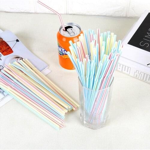 200pcs Colorful Plastic Straws Striped Rainbow Drinking Straws Flexible Disposable Beverage Straws Party Decor Bar Accessories