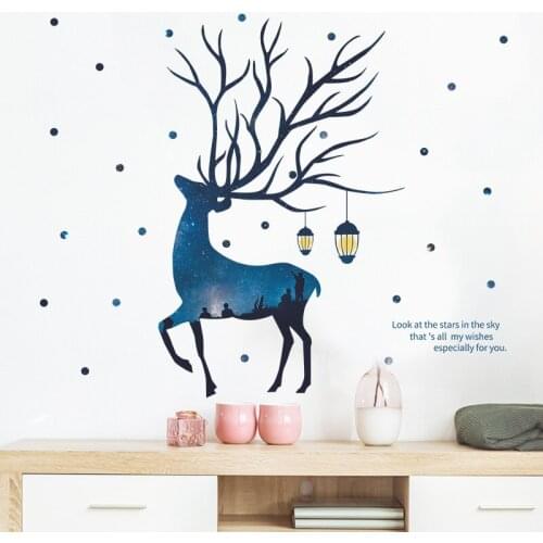 Nordic Elk Wall Stickers Home Decor Living Room Sofa Backdrop Decal Warm Bedroom Wallpaper Art Mural Room Decoration Accessories
