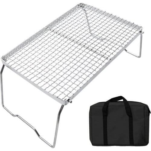 Folding Campfire Stainless Steel Grill Rack Portable Barbeque Cooking Burner Rack Grate Grid Outdoor Camping Picnic Tool