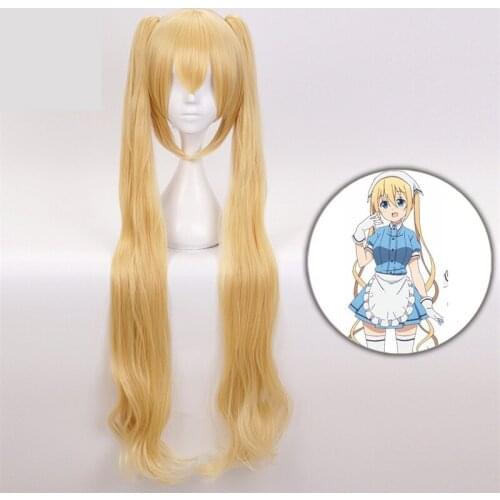 100cm Blend S Kaho Hinata Blonde Cosplay Wig Women Lolita Long Wavy Ponytails Hair Wigs for Halloween Costume+Wig Cap