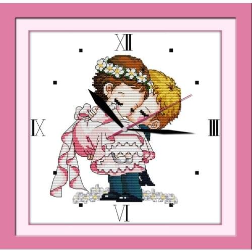 Everlasting Love Embrace My Bride Wall Clock Ecological Cotton Cross Stitch 14CT Printed Christmas DIY Gift Wedding Decoration