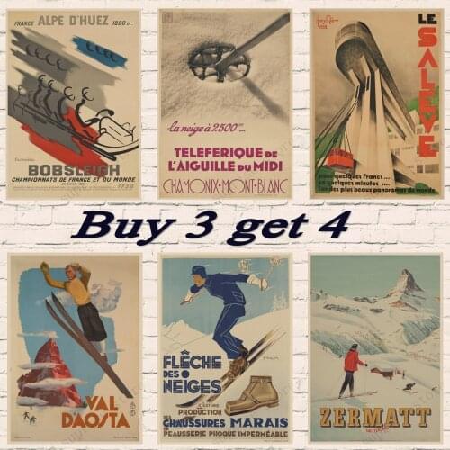Vintage Skiing Travel Davos Ski Propaganda/ Ski in Norway Kraft paper Poster Retro art