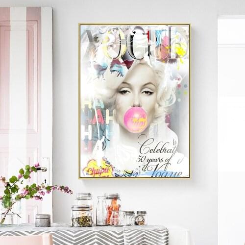 Vogue Marilyn Monroe Blow Bubbles Balloon Art Canvas Print Painting Wall Picture Modern Living Room Home Decoration Poster