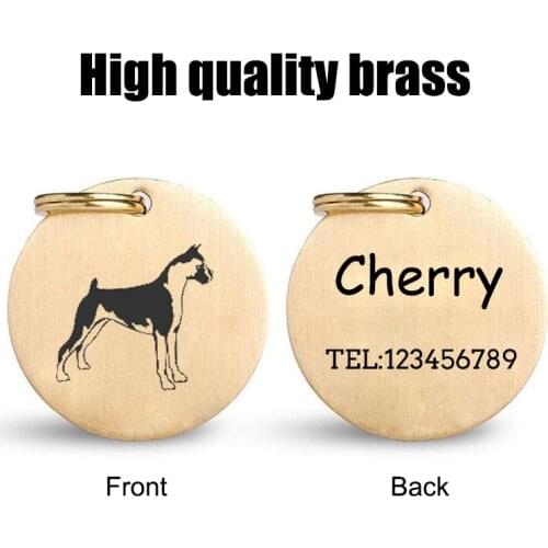 High Quality Brass Custom Dog Tags Anti-lost Laser Engraving Pattern+name+phone Number Dog Supplies Cat Tags Collars Accesorios