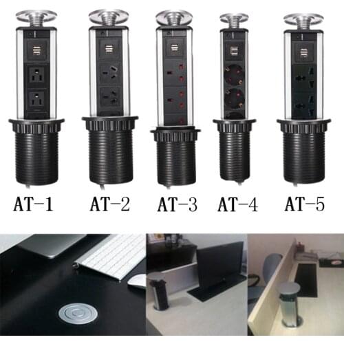 OVERSEA fast shipping Hidden Kitchen Table Pop Up Electrical Socket Outlet Power 1 Led+2 charge USB Aluminum Shelf Silver/Black