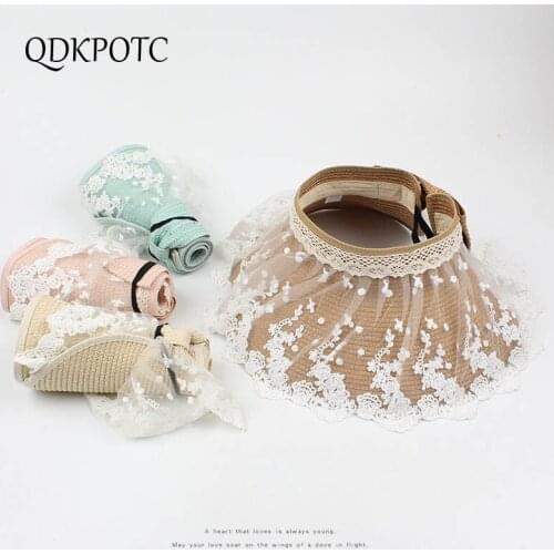 2021 Hat New Summer Straw Empty Top Women Sun Hats Fashion Net Yarn Parent-Child Big Eaves Sun Protection Shading Cap QDKPOTC