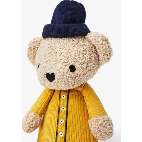 Teddy bear shape curly hair wearing hat plush toy yellow backpack bear backpack