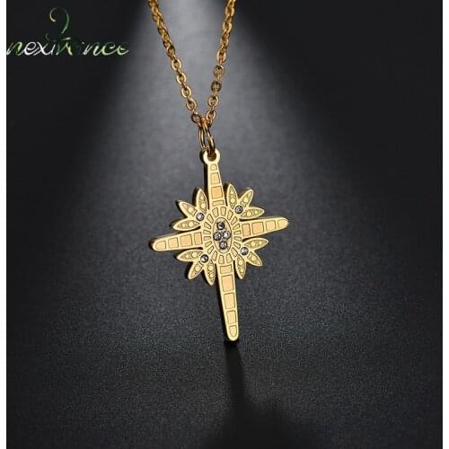 Nextvance Rhinestone Flower Cross Necklace Stainless Steel Crucifix Protection Necklaces For Female Male Gift Religious Jewelry