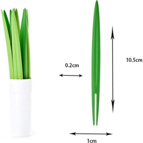 10Pcs/Set Green Bamboo Leaf Fruit Fork Bento Lunches Food Pick Cocktail Toothpick Wedding Festival Birthday Kitchen Gadget Tools