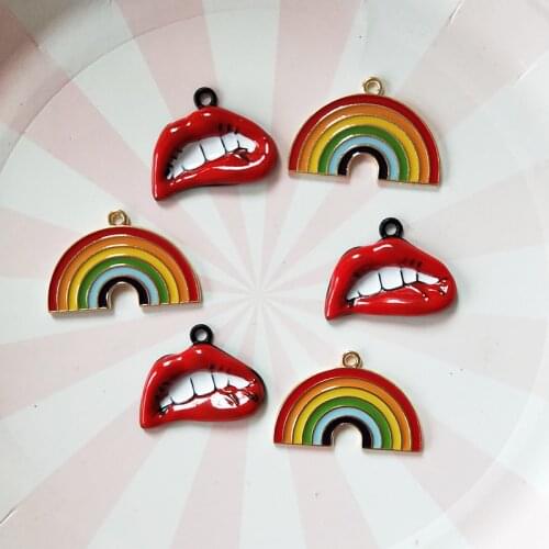 10pcs Funny Jewelry Accessories Enamel Charms Alloy Rainbow Sexy Mouth Charms Pendants DIY Earrings Bracelet Finding Decor FX099