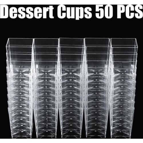 120ml 50pcs Plastic Cup Square Cake Dessert Cups Cube Pudding Yougurt Jelly Container Cups Sample Dish Tray Decor 5*5*7cm