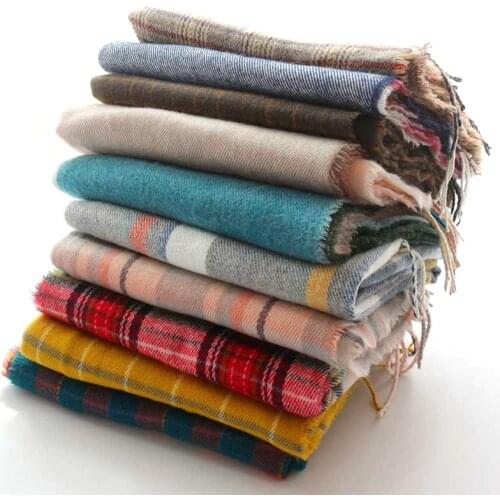 2018 new arrival tartan plaid cashmere like scarves with tassel women winter thick warm acrylic blanket scarf shawl wrap bufanda