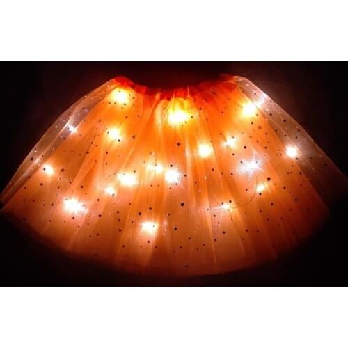 2021 New Style Mesh Skirt With Light Glows Childrens Birthday New Year Party Fun Gift Girls Skirt LED New Strange Orange