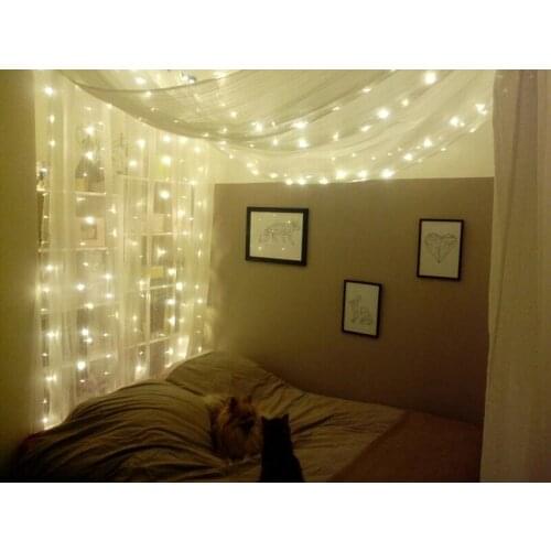 3M(L)*3M(W) Fairy curtain string Light 304Led Xmas Home Window Party Patio Lawn Garden Twinkle star Lamp DC31V-White/Warm white