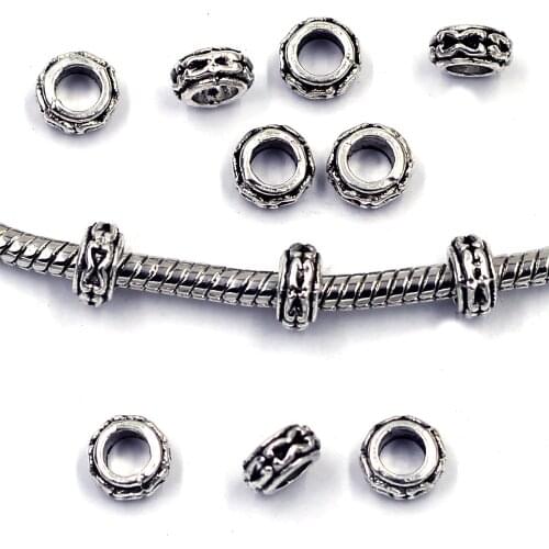 500Pcs Spacer Beads Silver Tone Carved Ring Fit For European Charms Bracelet Jewelry DIY Making Charms Findings 6x3mm