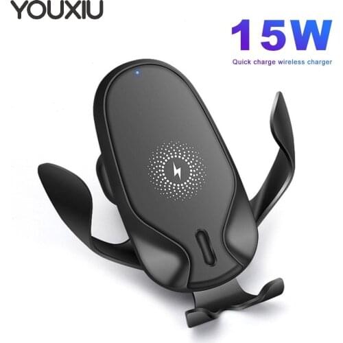 Automatic Wireless 15W Qi Car Charger for iPhone 12 11 XS XR X 8 Samsung S20 S10 Magnetic USB Infrared Sensor Phone Holder Mount