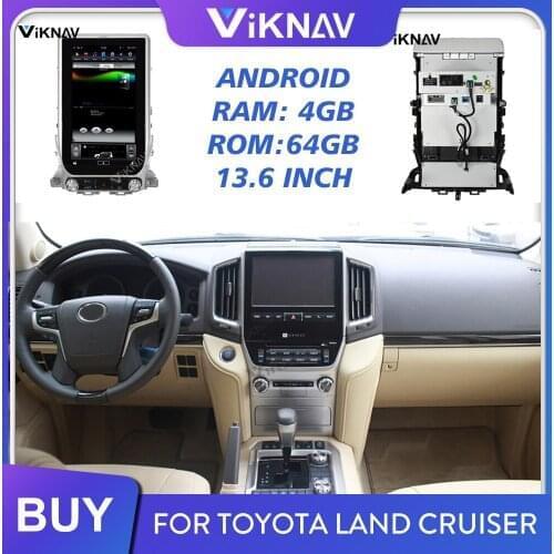 Android Car Radio for Toyota Land Cruiser LC200 2016-2019 Car Audio Tape Recorder GPS Navigation Head Unit Tesla Style 13.6 inch