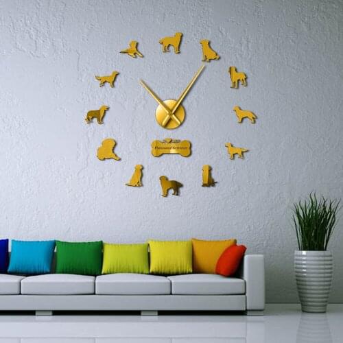 Flatcoated Retrieve 3D Big DIY Wall Clock Watch Clocks Flattie Flatte Acrylic Mirror Wall Stickers Horologe Design for Home
